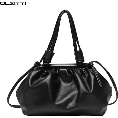 OLSITTI Solid Color Pu Leather Shoulder Bags for Women 2021 New Dumpling Clip Purse Pleated Cloud Underarm Handbag Sac A Main