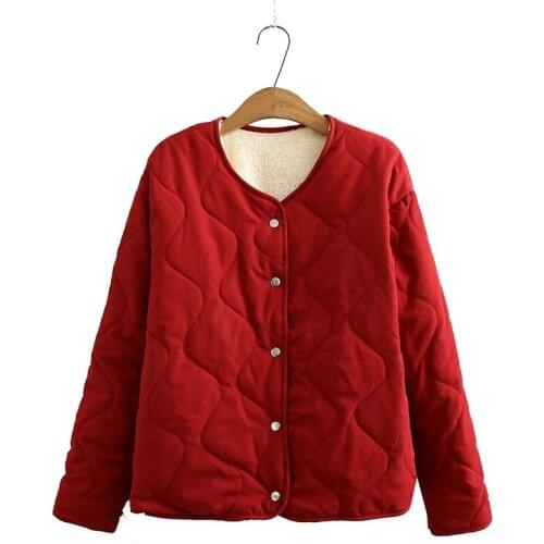 Oversize Womens Parka Winter New 2020 Simple Wool Liner Coat Slim V-neck Padded Jacket