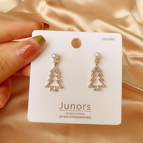 Fashion Temperament Simple Christmas Tree Pearl High-End Earrings Female Personality Wild Earrings Super Fairy Earrings