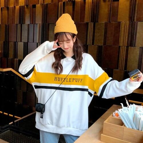 Polo Collar Stitching Sweatshirt Women Contrast Color Fake Two-piece Green Coat Letter Harajuku Print Pullover Female White Tops