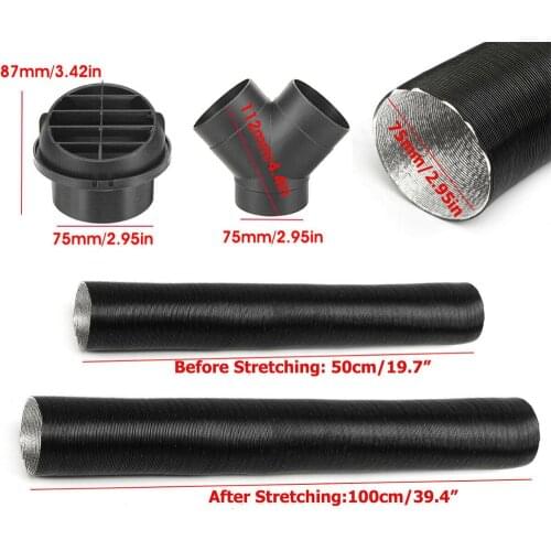 1 Set Car 75mm Air Parking Heater Pipe Ducting T Piece Warm Air Outlet Vent Hose Clips For Diesel Heater For Webasto Diesel