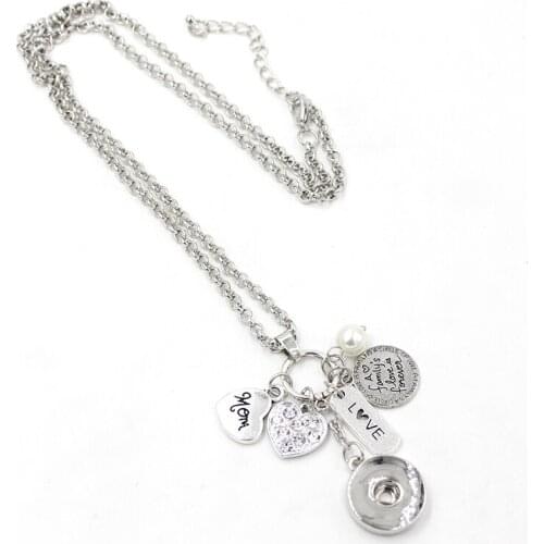 1PC New Arrival Interchangeable 18mm Snap Jewelry MOM Pendant Charm Necklace Heart Snap Pendant Necklace For Mother mom Gift