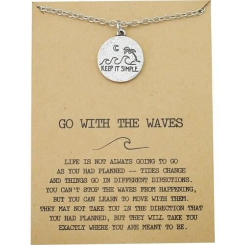 12pcs Engraved KEEP IT SIMPLE Pendant Necklace Moon Wave Coconut Tree Nature Inspirational Jewelry