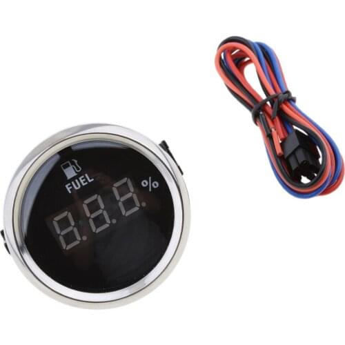 2 inch 52mm Auto Digital Fuel Level Gauge Meter 0ohm - 190ohm 9-32V DC Black Chrome