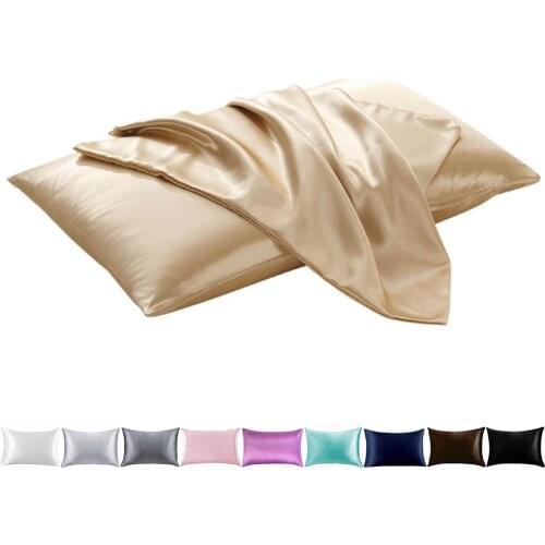 2 Pcs Pure Emulation Satin Silk Pillow Cases Bedding Pillowcase Smooth Pillow Cover Waist Cushion Cover Zipper Closure