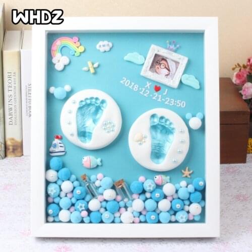 3D DIY Baby Hand Print and Footprint Soft Clay Photo Frame For Newborn Milestone Cards Infant Hand Casting Kit Baby Souvenir Set