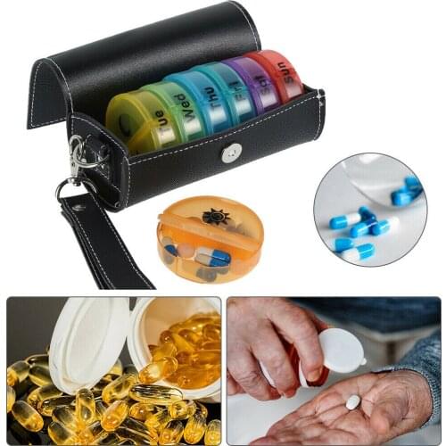 7 Day Pill Boxes Weekly AM PM Tablet Dispenser Holder Organiser+PU Case Pill Medicine Storage Container Box Splitters