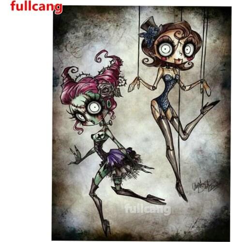 DIY Diamond Painting Sisters Skull Diamond Embroidery Full Display Mosaic Rhinestone Cross Stitch Ragdoll Halloween Gift JX2286