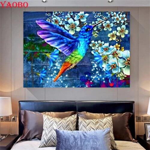Diamond Painting Hummingbird and flower landscape 5d Diy Embroidery Mosaic Home Decor Picture Of Rhinestones Cross Stitch