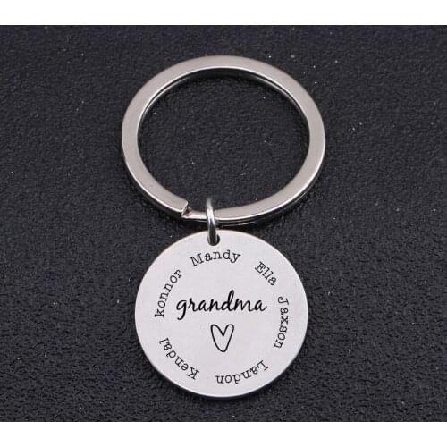 Stainless steel car key label with grandmothers gift engraved on grandsons custom key chain