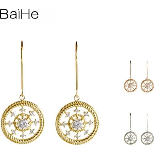 BAIHE Solid 14K Yellow Gold 0.30ct H/SI Natural Diamonds Stud Earrings Women Wedding Trendy Fine Jewelry Ear hook серьги сережки