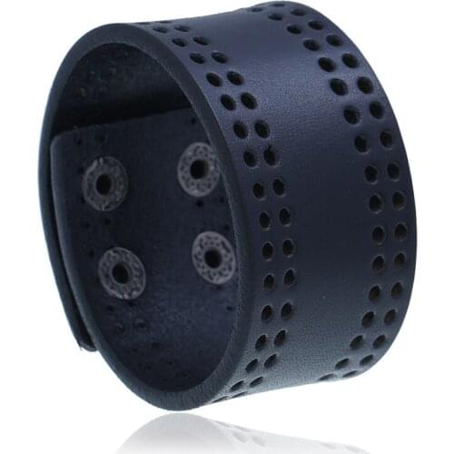 3.8cm Wide Black Genuine Leather Bracelet Punk Men Cuff Bangle Simple Fashion Vintage Wrap Bracelets Jewelry