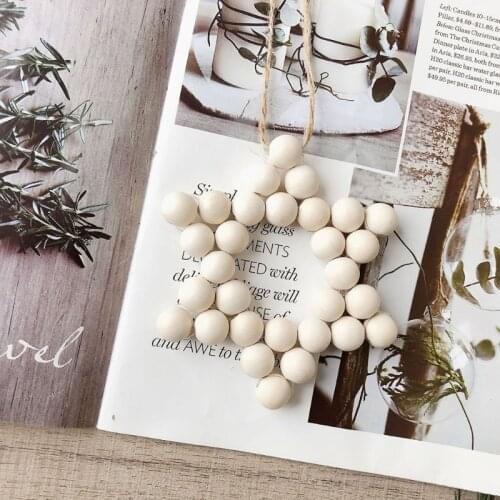 X7XD Five-pointed Star Wooden Beads String Farmhouse Ornaments Hanging Pendant Garland Christmas Home Decorations