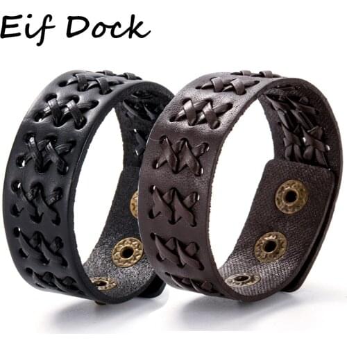 New Arrival Mens Braided Leather Bracelets & Bangles in Black and Brown Color with Adjustable Button Punk Bracelet for Man