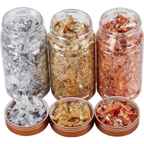 Gold Foil Flakes for Resin Tray Molds,3 Bottles Metallic Foil Flakes for Painting Arts and Crafts,Nail Art