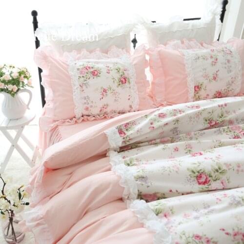 Sweet princess bed set Heavy wrinkle handmade ruffle lace duvet cover pastoral king size bedding set elegant bedding bed sheet