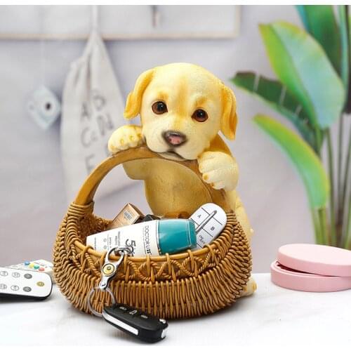 Creative cartoon animal storage basket resin cute cats and dogs living room desktop small objects storage figurines decorations