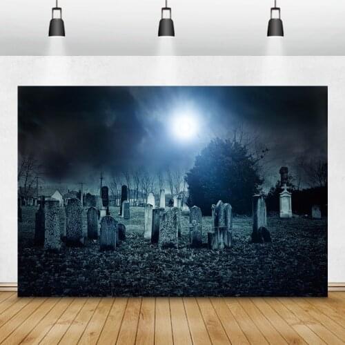 Laeacco Halloween Photophone Horrible Night Forest Cemetery Tombstone Photography Backgrounds Photo Backdrops For Photo Studio