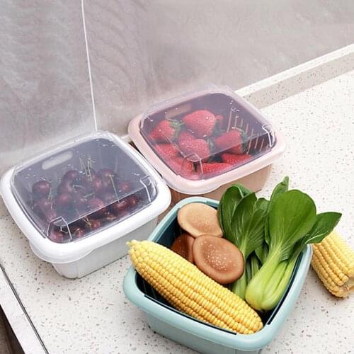 Multifunction Double-layer Plastic Kitchen Drain Basket Storage Box with Lid