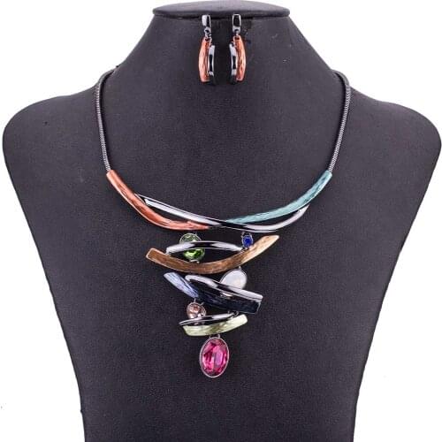MS1505030 Colorful Fashion Jewelry Set Antique Plated High Quality Lead&Nickle Free Bling Crystal Rainbow Pendant Necklace