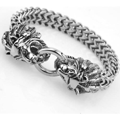 Tisnium Punk Style Man Bracelet Woven Stainless Steel Watchband Best Gift Hip-hop Boys Accessories Lion Head Design Jewelry