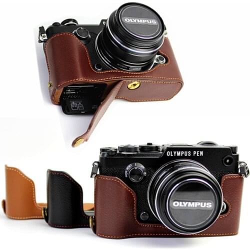 Genuine Real Leather Half case Cover For Olympus PEN F PEN-F protective shell camera bag With Battery Opening