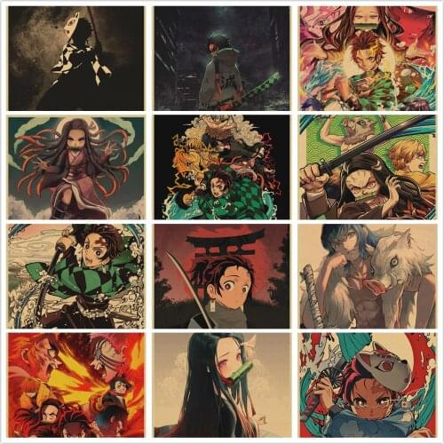 2021New Demon Slayer Kimetsu no Yaiba Anime Poster Wall Art Retro Poster Painting Decoration for Living Room Home Deco