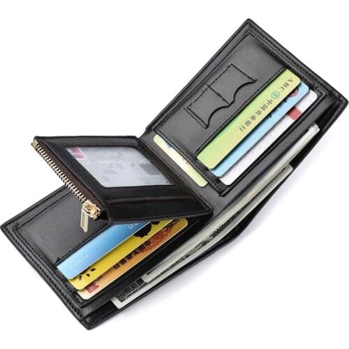 New Men Wallets Business Leather Wallet Short Slim Male Purses Coin Bag Credit Card Holders Men Wallet Money Bag Zip Coin Purse
