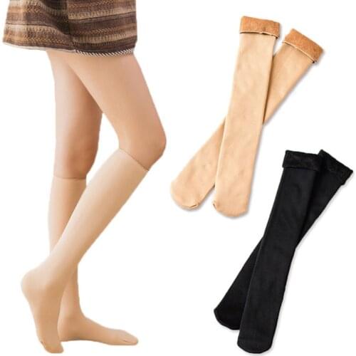Hot Warm Winter Thick Women Thermal Cashmere Snow Stockings Unisex Seamless Velvet Boots Floor Female Below Knee Long Stockings