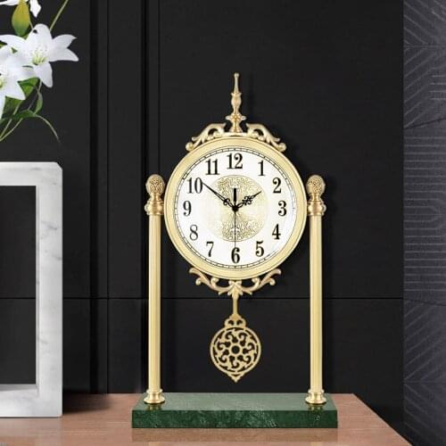 European style light luxury living room desk clock porch large ornaments clock mute Roman floral decoration copper marble