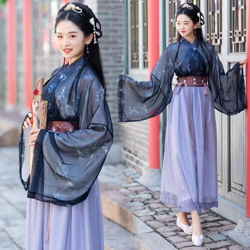 Hanfu Chinese Traditional Ancient Costume Girl Women Folk Dance Stage Performance Clothing Retro Singers Princess Fairy Dress