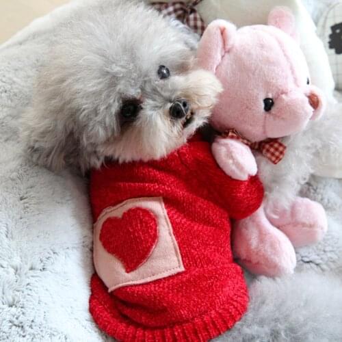 Red Love Hairy Dog Cat Knitted Sweater Cute Holiday Design Puppy Outfit Autumn Winter Coat Warm Apparel XS XL Small Animal Shop