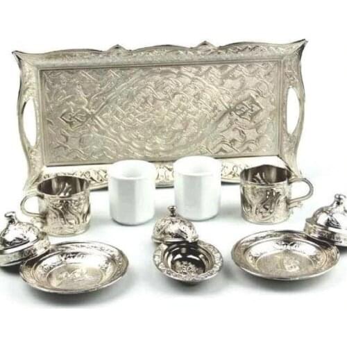 Ottoman Motif Two Personality Turkish Coffee Set Kit Silver Rhine