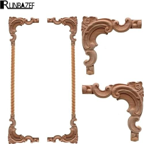 RUNBAZEF Angle Wood Carved Decal Corner Applique Decorate Frame Wall Doors Furniture Wooden Figurines Cabinet Decorative Crafts