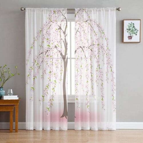 Plum Tree Branch Brown Pink Modern Tulle Curtains for Living Room Bedroom Home Kitchen Window Sheer Curtains