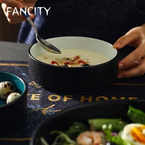 FANCITY Japanese ceramic straight bowl household soup bowl fruit bowl salad bowl deep bowl baking oven baking bowl round deep
