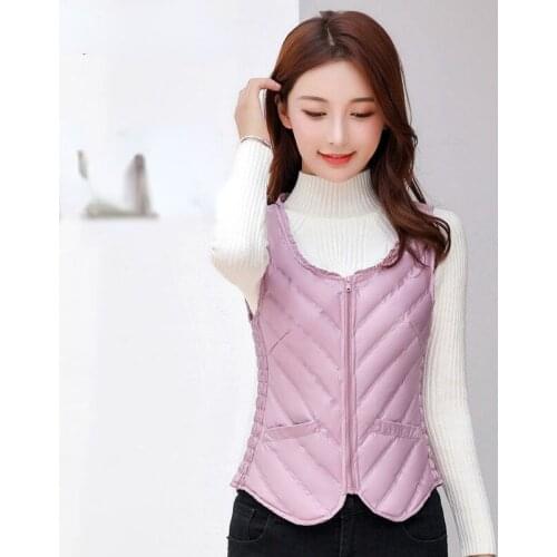 Womens Fashion Inner Wear Solid Color Slim-fitting Vest Retro Round Neck Zipper Womens Vest Jacket Autumn and Winter