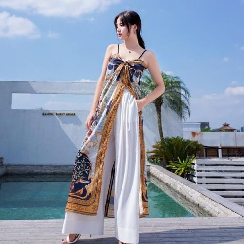 Boho Chic Blouse 2 Piece Sets Womens Outfits Wide Leg Pants Long Tops 2 Piece Set Women Summer Fashion Korean Outfit AA5377