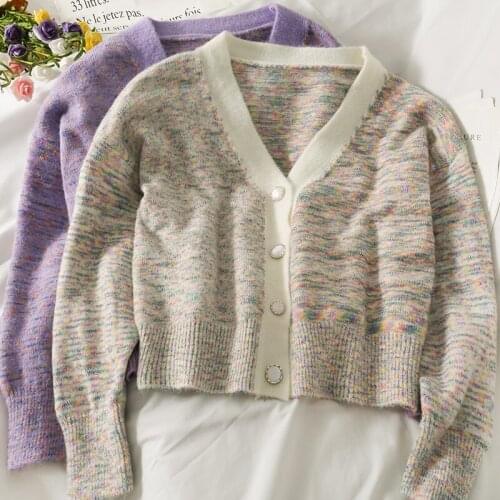 Colour Twist Knitted Sweater Cardigan Women Autumn Winter Fashion Loose V-neck Korean Single Breasted Causal Jumpers