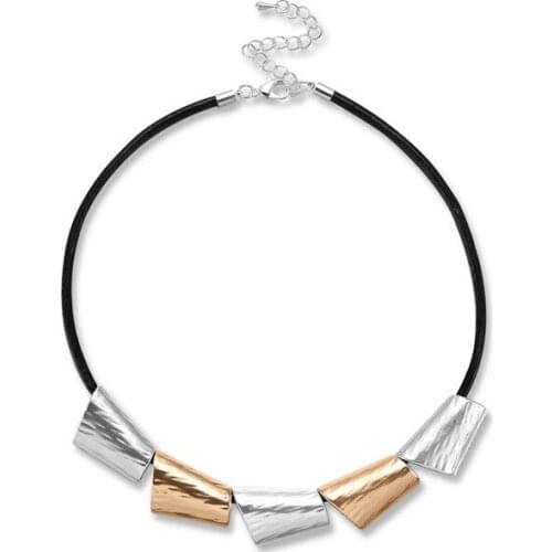 ELOYHI Women Double Collar Choker Leather Rope Necklace Geometric For Women Trendy Neckalce&Pendants Gift