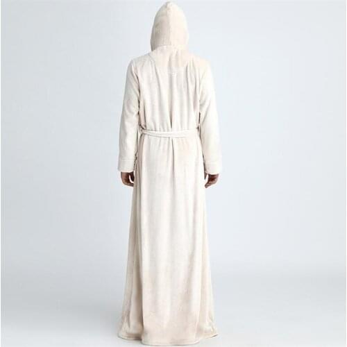 IANLAN Unisex Winter Flannel Floor-length Nightgowns Relaxed Hooded Bathrobe for Men and Women X-long Thick Sleepwear IL00443