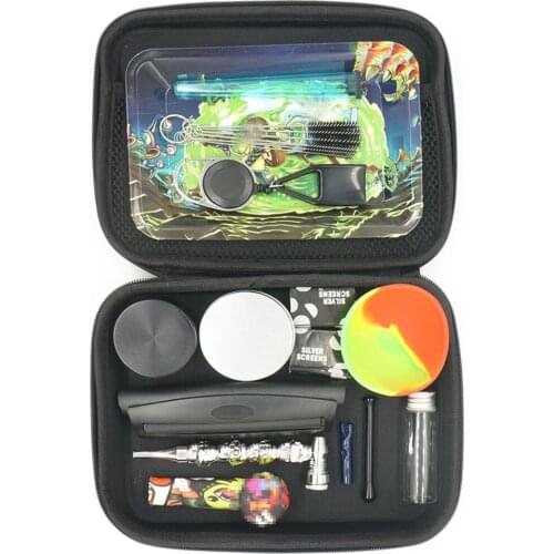 1Set Smoking Pipe Grinder With Silicone Bowl Rolling Paper Tray Tube Storage Box Lighter Leash Snuff Smoke Cigarette Accessorie