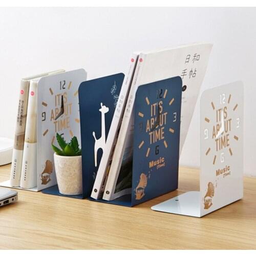2Pcs Nordic Adjustable Metal Bookends Cute Cartoon Bookshelf Book Holder Stand for Books Desk Organizer Christmas Office Decro