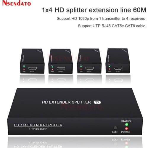 200ft HD Splitter Extender 1x4 60m Over UTP RJ45 Cat5e 6 extension Cable for HD 1080P 1 Transmitter To 4 Receivers HD Extender