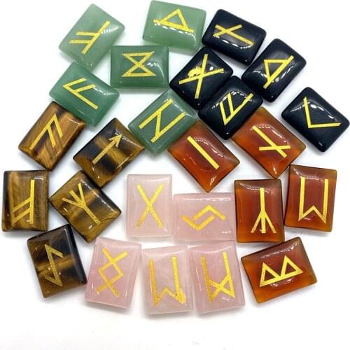 25 pcs Natural Stone Divination Quartz Crystal Chakra Carved Rune Stone 15x20mm Rectangular Healing Meditation Stone Decoration