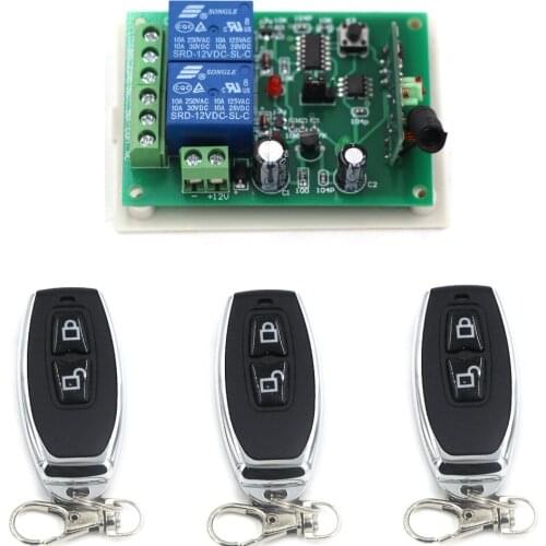 Free Shipping DC12V 24V 2CH Wireless Remote Control Switch Receiver RF Remote Switch 3pcs Transmitter Learning Code Smart Home