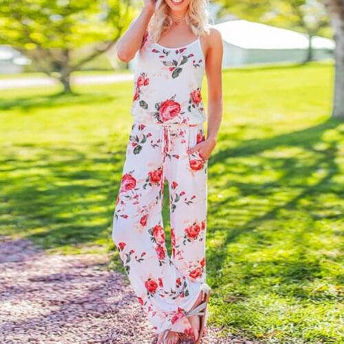 Bohemia Printing Jumpsuits Long Women Casual Sleeveless Rompers Long Loose Vintage Playsuits Jumpsuit Summer