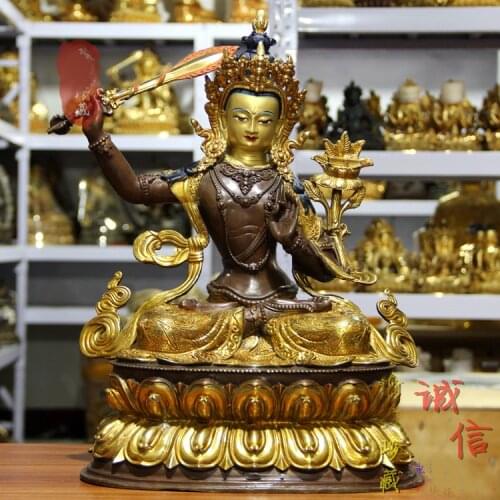45CM large GOOD buddha statue Southeast Asia Buddhism Gilding golden Exorcism safety Guanyin Bodhisattva Manjusri buddha statue