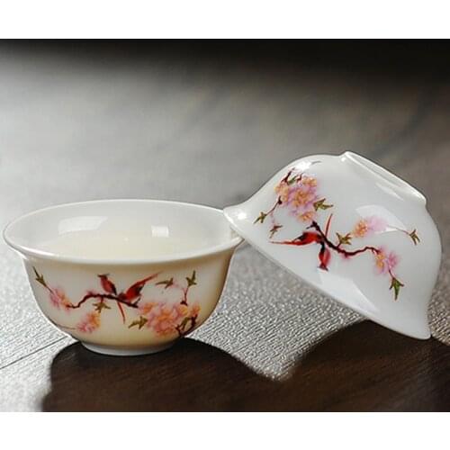 Flower Bird Tea Cup Master Cup Tea Set Bowl Vintage Home Decor High Grade Ceramic Puer Tea Cup