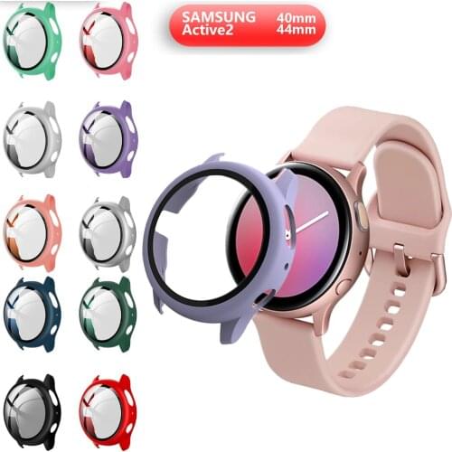 Glass+Case For Samsung Galaxy watch active2 44mm All-Around plastic cover bumper+Screen Protector Galaxy watch active 2 40mm